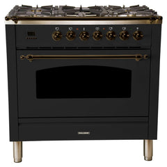 Hallman 36 in. Single Oven Duel Fuel Italian Range, LP Gas, Bronze Trim HDFR36BZLP