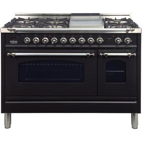 ILVE 48" Nostalgia Series Freestanding Double Oven Dual Fuel Range with 7 Sealed Burners and Griddle (UPN120FDM) - Ate and Drank