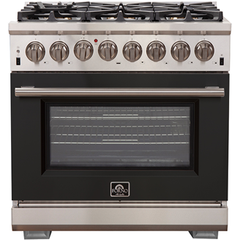Forno 36" Capriasca Dual Fuel Range - Gas Cooktop with 240v Electric Oven - 6 Burners, Convection Oven and 120,000 BTUs - FFSGS6187-36