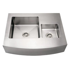 WHITEHAUS 36″ Noah’s Collection Brushed Stainless Steel Commercial Double Bowl Sink with an Arched Front Apron - WHNCMDAP3629