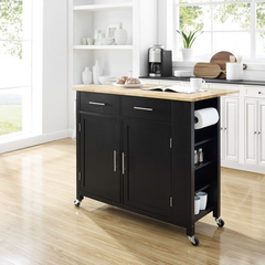 Crosley  Savannah 42 Inch Transitional Design Wood Top Drop Leaf Kitchen Island or Cart, Black - CF3031NA