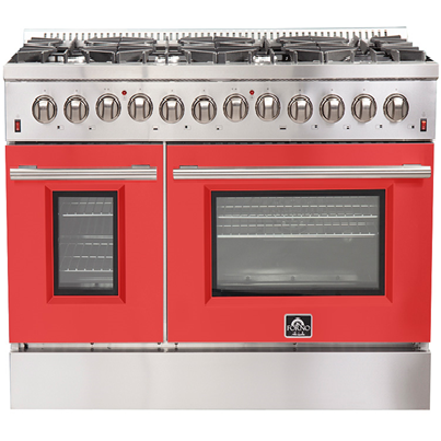 Forno 48" Galiano Dual Fuel Range - Gas Cooktop with 240v Electric Oven - 8 Burners, Griddle, and Double Oven  - FFSGS6156-48