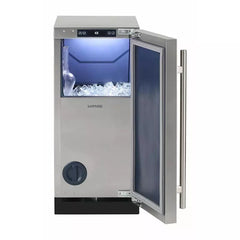 Saffire 15" Clear Ice Machine Square Cube Ice: Gravity Drain, Pump Models, Auto Shut-Off, Energy Star , Zero Clearance Design, Electronic Control, Full LED and Quiet Mode - SSIM15