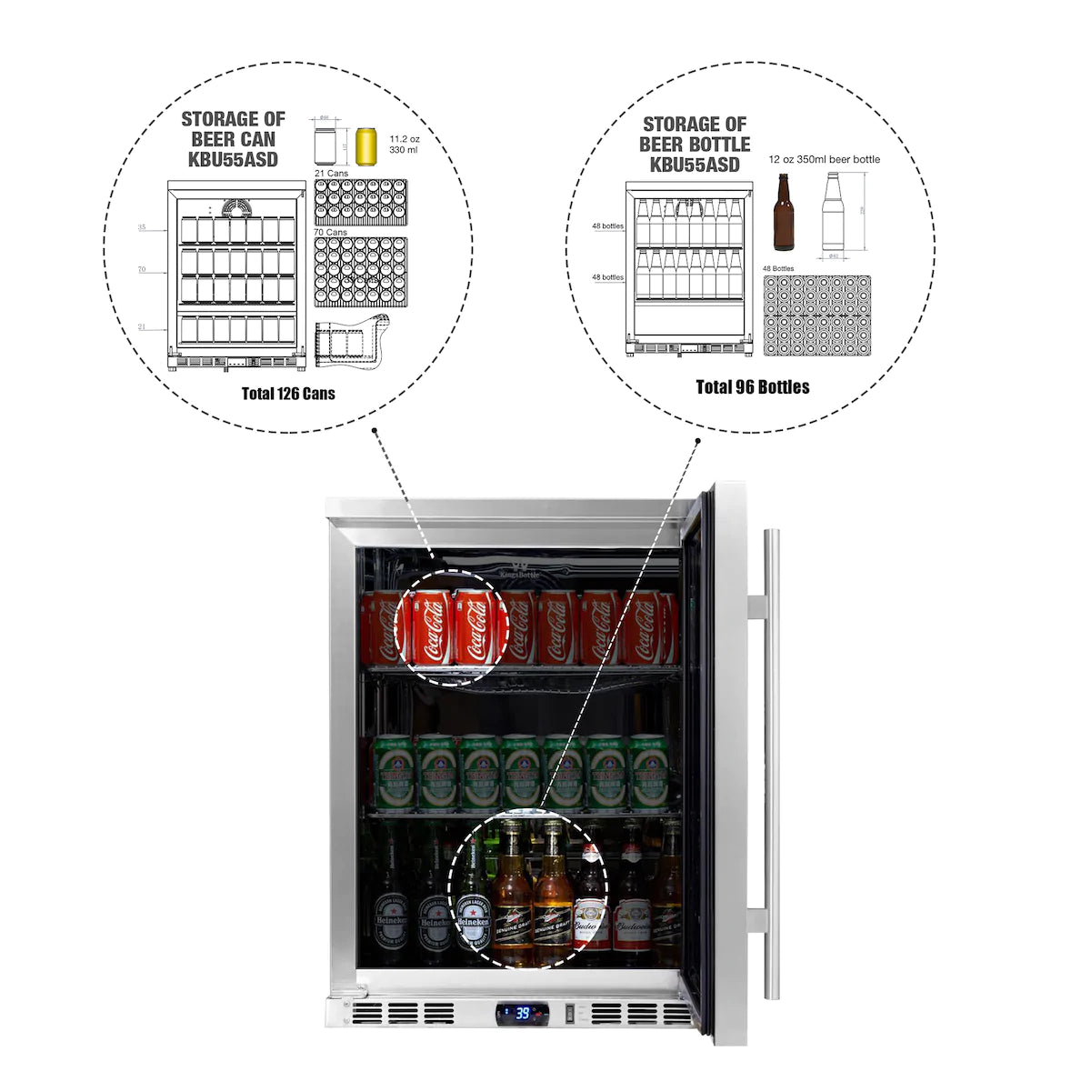 KingsBottle 24" Under Counter Beer Cooler Drinks Stainless Steel - KBU55M