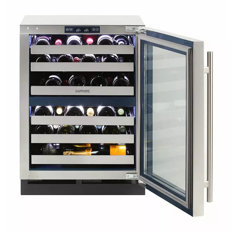 Saffire 24" Dual Zone Wine, 43 Bottle Capacity, 6 Extension Wine Racks, Digital Control, LED Light, Compressor Cooling, Star-K Certification - SW24-DZ