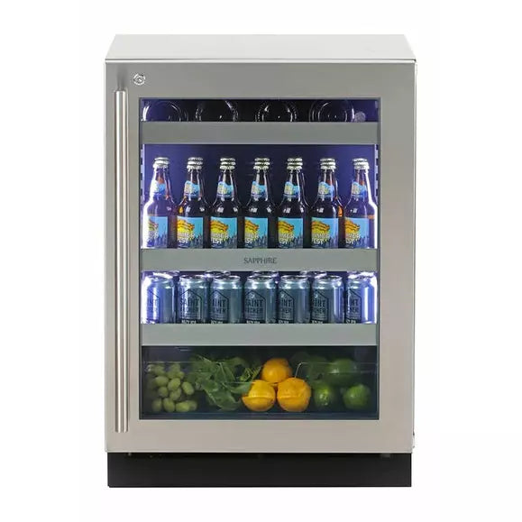 Saffire 24" Beverage Center / Glass Door Refrigerator, 5.1 cu. ft. Capacity Reversible Door, 3 Shelves Including Wine Racks, Star-K Certification - SBCR24