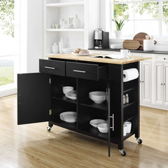 Crosley  Savannah 42 Inch Transitional Design Wood Top Drop Leaf Kitchen Island or Cart, Black - CF3031NA