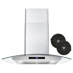 Cosmo 30" Ductless Wall Mount Range Hood In Stainless Steel With LED Lighting And Carbon Filter Kit For Recirculating - COS-668AS750-DL