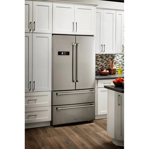 Thor Kitchen Package - 36 in. Propane Gas Range, Range Hood, Refrigerator, Dishwasher, Wine Cooler