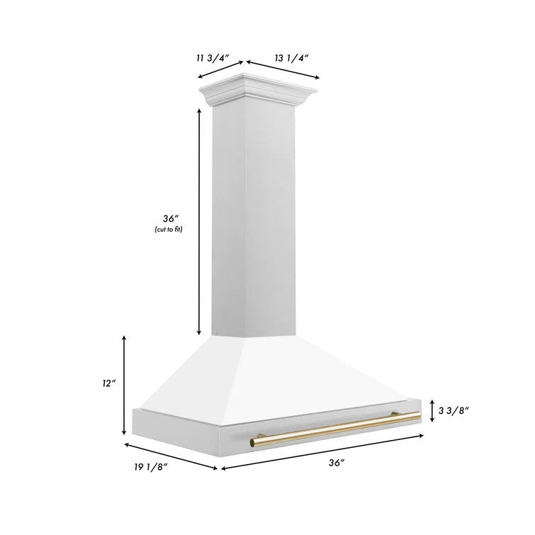 Zline White Matte/Gold 36" 400 CFM Ducted Wall Mount Range Hood (KB4SNZ-WM36-G)