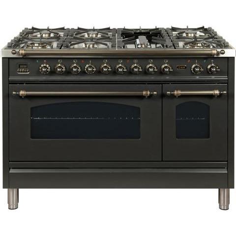 ILVE 48" Nostalgia Series Freestanding Double Oven Dual Fuel Range with 7 Sealed Burners and Griddle (UPN120FDM) - Ate and Drank