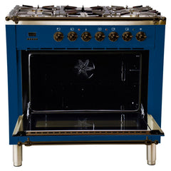 Hallman 36 in. Single Oven Duel Fuel Italian Range, LP Gas, Bronze Trim HDFR36BZLP