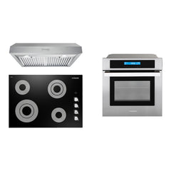 Cosmo 3 Piece Kitchen Package With 24" Single Electric Wall Oven 30" Electric Cooktop 30" Under Cabinet Range Hood