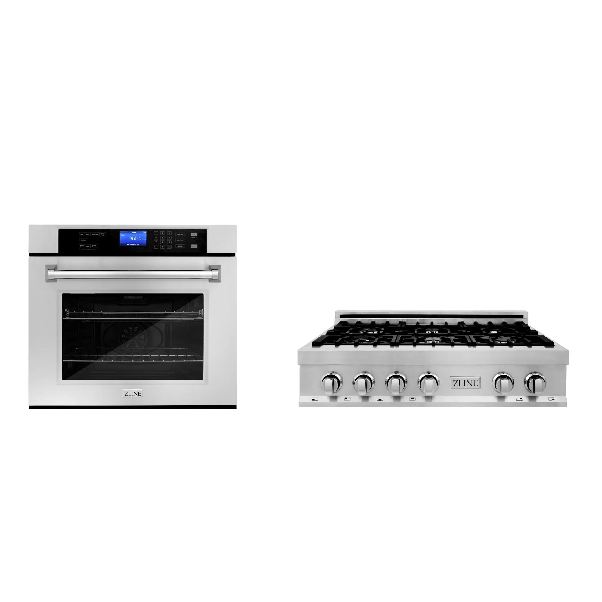 ZLINE Kitchen Package with 30" Stainless Steel Rangetop and 30" Single Wall Oven (2KP-RTAWS30)