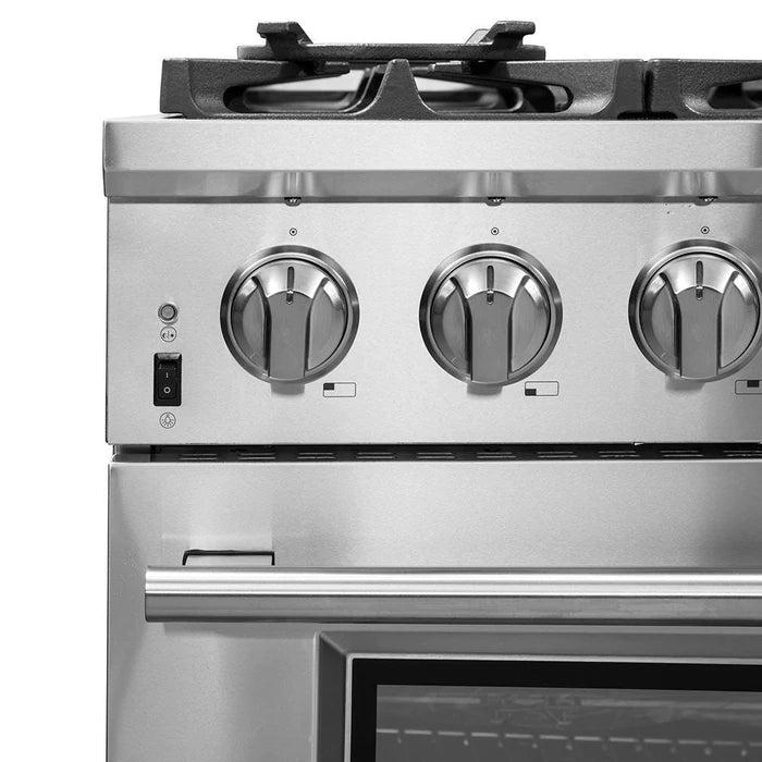 Forno 4-Piece Pro Appliance Package - 36" Dual Fuel Range, 56" Pro-Style Refrigerator, Microwave Drawer, & 3-Rack Dishwasher in Stainless Steel