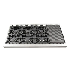 Forno 4-Piece Appliance Package - 48" Gas Range, 36" Refrigerator with Water Dispenser, Wall Mount Hood with Backsplash, & 3-Rack Dishwasher in Stainless Steel