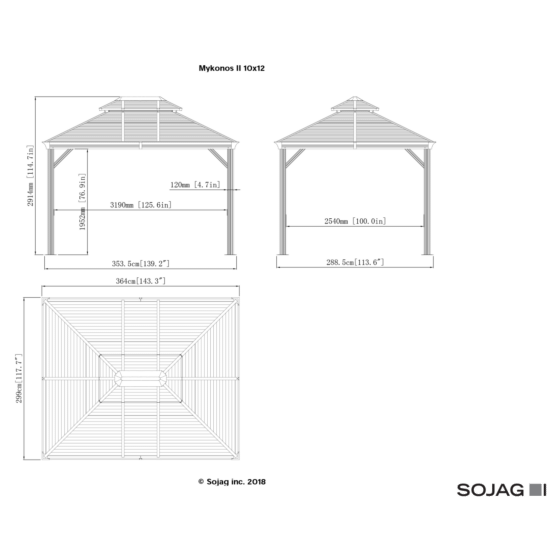 Sojag Mykonos II Double Roof Hardtop Gazebo, 10 ft. x 12 ft. Dark Gray - 500-9165203