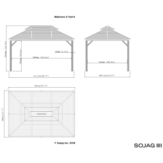 Sojag Mykonos II Double Roof Hardtop Gazebo, 10 ft. x 14 ft. Dark Gray - 500-9165210