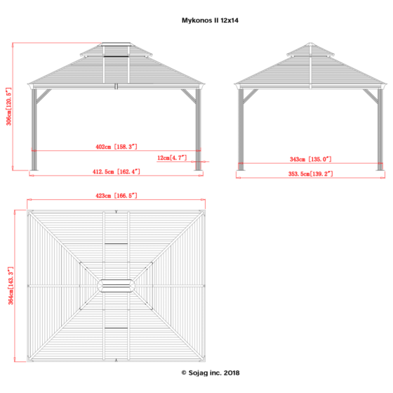 Sojag Mykonos II Double Roof Hardtop Gazebo, 12 ft. x 14 ft. Dark Gray - 500-9165357
