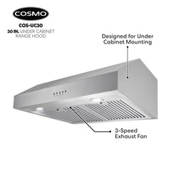 Cosmo 30" Range Hoods UC30380 CFM Ductless Under-Cabinet Range Hood - UC30-DL