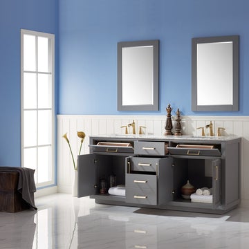 Altair Ivy 72" Double Bathroom Vanity Set in Marble Countertop