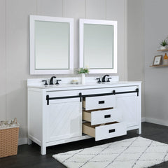 Altair Kinsley 72" Double Sinks Bathroom Vanity Set with Marble Countertop