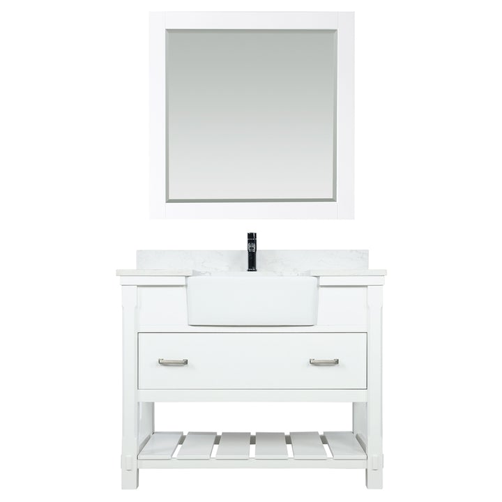 Altair Georgia 42" Single Bathroom Vanity Set in White and Composite Carrara White Stone Top with White Farmhouse Basin