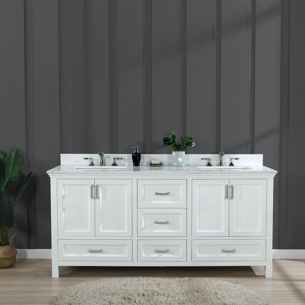 Altair Isla 72" Double Bathroom Vanity Set in Marble Countertop