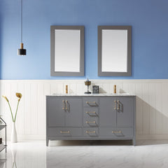 Altair Sutton 60" Double Sinks Bathroom Vanity Set with Marble Countertop