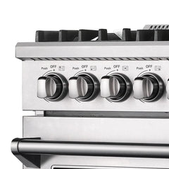 Forno 4-Piece Appliance Package - 30" Gas Range, 36" Refrigerator with Water Dispenser, Microwave Oven, & 3-Rack Dishwasher in Stainless Steel