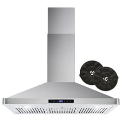 Cosmo 36" Ductless Wall Mount Range Hood with Soft Touch Digital Controls, Permanent Filters, LED Lights & Carbon Filter Kit - COS-63190S-DL