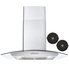 Cosmo 30" 380 CFM Ductless Wall Mount Glass Canopy Range Hood with Push Button Controls Range Hood with Carbon Filters and LED Lighting - COS-668A750-DL