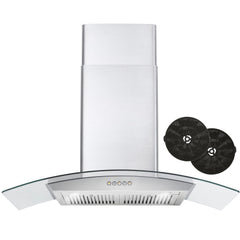 Cosmo 36" 380 CFM Ductless Wall Mount Glass Canopy Range Hood with Push Button Controls Range Hood with Carbon Filters and LED Lighting - COS-668A900-DL