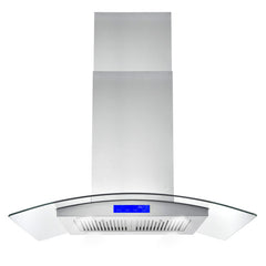 Cosmo 36" Island Range Hood with 380 CFM, 3 Speeds, Ducted, Permanent Filters, Soft Touch Controls, LED Lights, Curved Glass Hood in Stainless Steel - COS-668ICS900