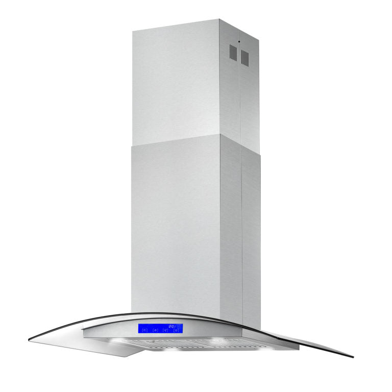 Cosmo 36" Island Range Hood with 380 CFM, 3 Speeds, Ducted, Permanent Filters, Soft Touch Controls, LED Lights, Curved Glass Hood in Stainless Steel - COS-668ICS900