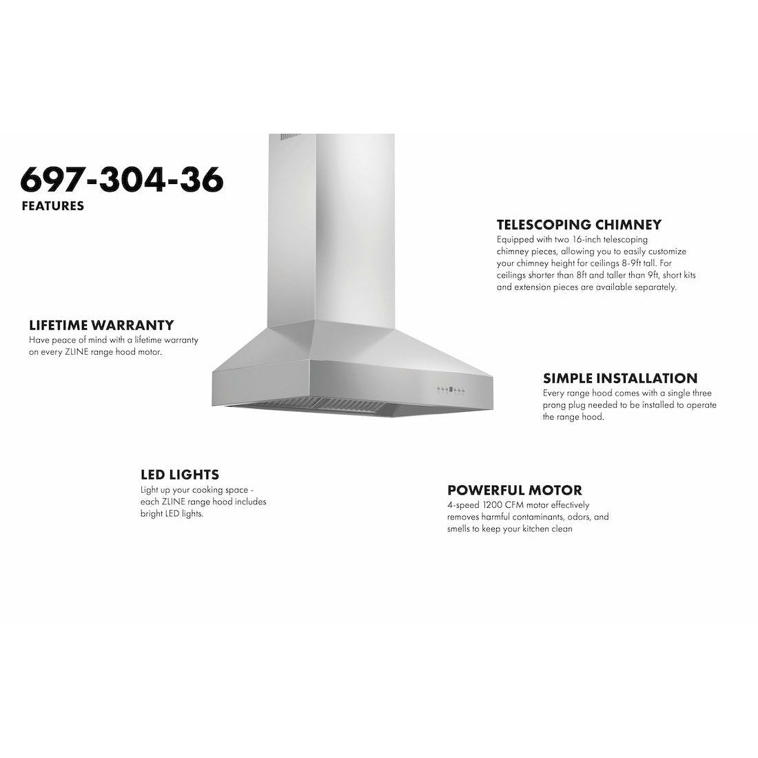 ZLINE Ducted Wall Mount Range Hood in Outdoor Approved Stainless Steel - 697-304