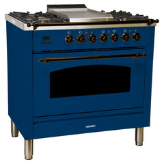 Hallman 36 in. Single Oven Duel Fuel Italian Range, LP Gas, Bronze Trim HDFR36BZLP