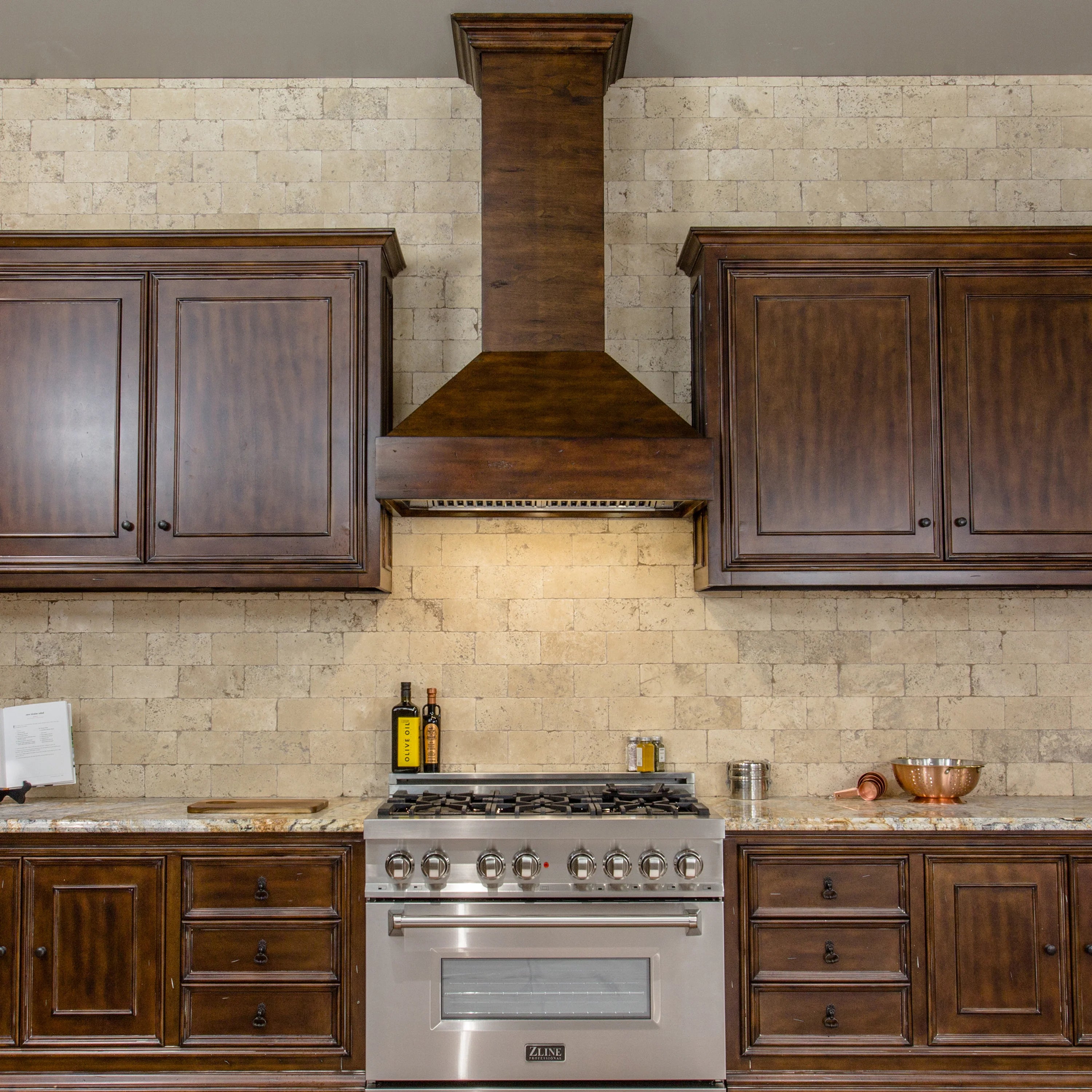 ZLINE Wooden Wall Mount Range Hood in Walnut and Hamilton - Includes Remote Motor - 355WH-RS-36-400