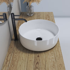 Altair 14 in. Round Ceramic Vessel Bathroom Vanity Sink - Sabine White Finish