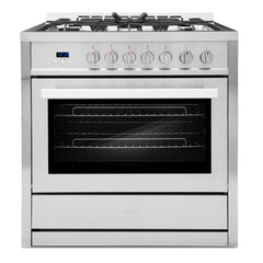 Cosmo 36" Single Oven Gas Range with 5 Burner Cooktop and 3.8 cu. ft. Heavy Duty Cast Iron Grates in Stainless Steel - COS-965AGC