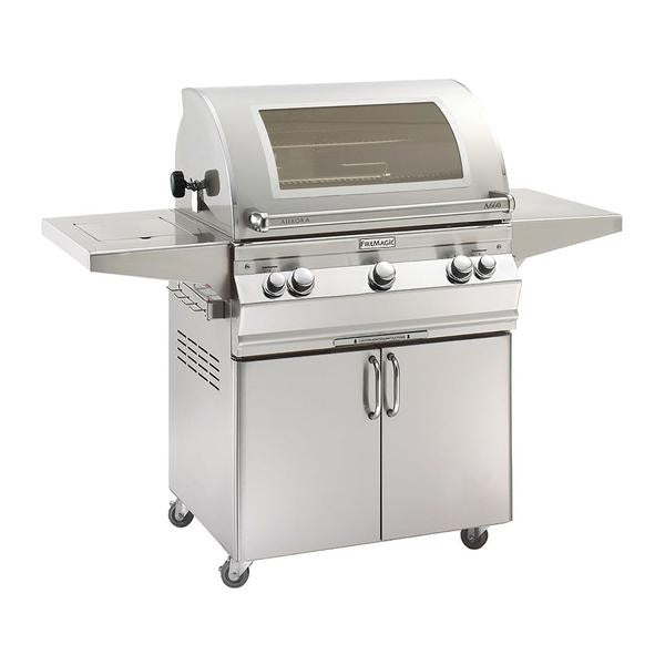 Fire Magic Grills Aurora 62 1/4 Inch Free-Standing Grill with Single Side Burner, Rotisserie, Analog Thermometer and View Window - A660S-8A-62-W