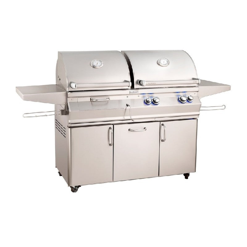 Fire Magic Grills Aurora 81 Inch Free-Standing Gas and Charcoal Combo Grill with Analog Thermometer - A830S-7A-61-CB