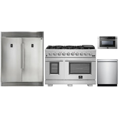Forno 4-Piece Pro Appliance Package - 48" Gas Range, 56" Pro-Style Refrigerator, Microwave Drawer, & 3-Rack Dishwasher in Stainless Steel