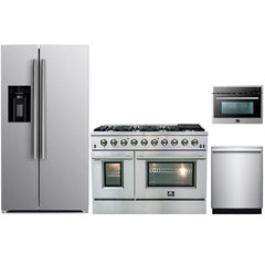 Forno 4-Piece Appliance Package - 48" Gas Range, 36" Refrigerator with Water Dispenser, Microwave Oven, & 3-Rack Dishwasher in Stainless Steel