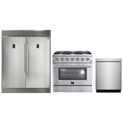 Forno 3-Piece Appliance Package - 36" Gas Range, Pro-Style Refrigerator, and Dishwasher in Stainless Steel