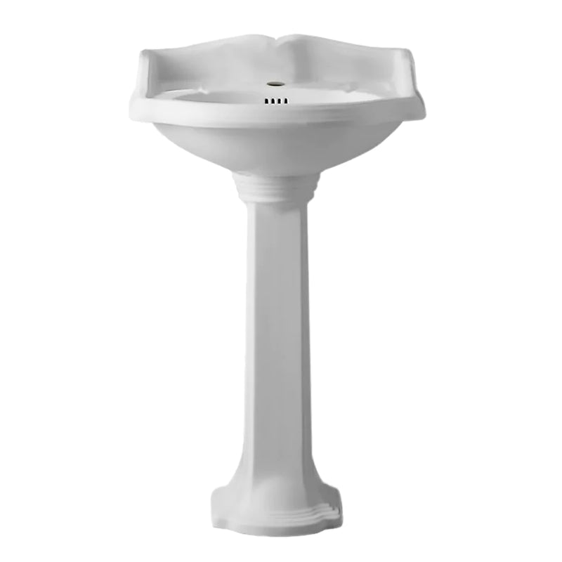 WHITEHAUS 23″ Isabella Collection Traditional Pedestal with an Integrated Small Oval Bowl, Backsplash, Dual Soap Ledges, Decorative Trim and Overflow – AR814-AR815