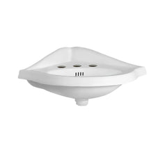 WHITEHAUS 29″ Isabella Collection Corner Wall Mount Basin with Oval Bowl, Backsplash, Dual Soap Ledges and Overflow – AR884