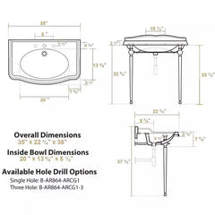 WHITEHAUS 35″ Britannia Large Rectangular Sink Console with Front Towel Bar – B-AR864-ARCG1