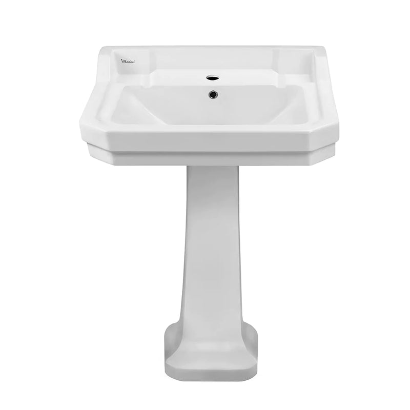 WHITEHAUS 23″ Isabella Collection Traditional Pedestal with Integrated Large Rectangular Bowl, Backsplash, Dual Soap Ledges, Decorative Trim and Overflow – B112L-P