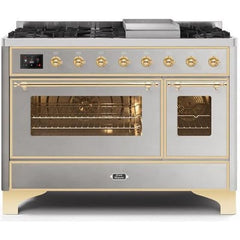 ILVE 48" Majestic II Series Freestanding Dual Fuel Double Oven Range with 8 Sealed Burners, Triple Glass Cool Door, Convection Oven - UM12FD